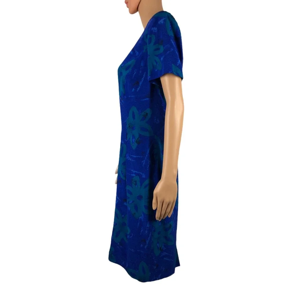 Maggy London Womens 10 Dress 100% Silk Blue Floral Vintage Shoulder Pads EUC